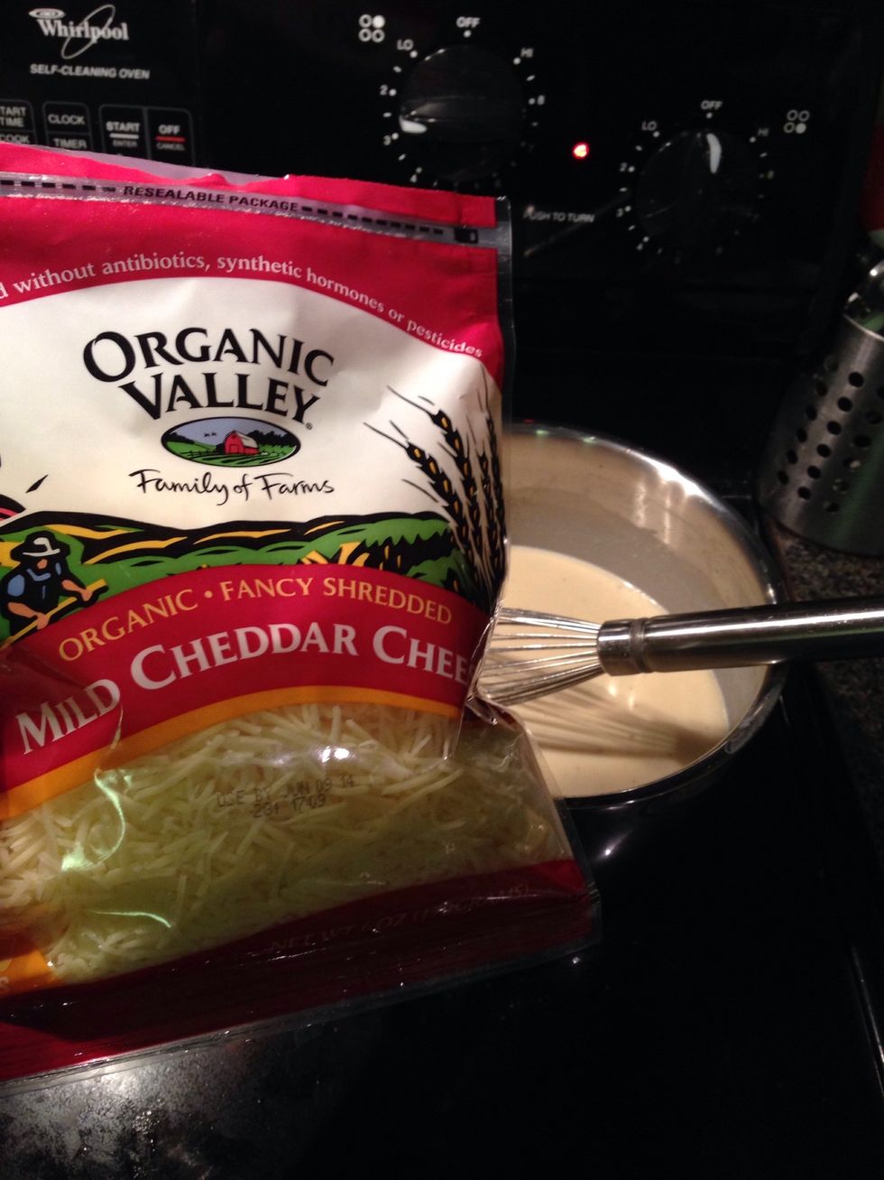 I use nearly entire bag of second bag of organic shredded cheddar cheese. I reserve some for top.