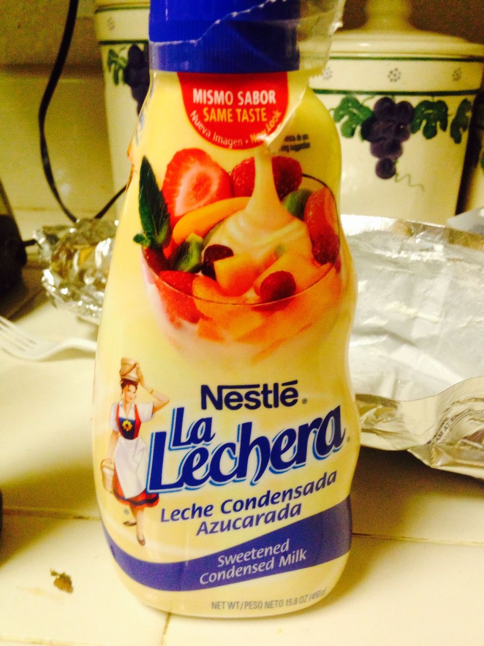 I use the sweetened milk la lechera usually in a can but I didn't find any at the store so I used the whole bottle of this