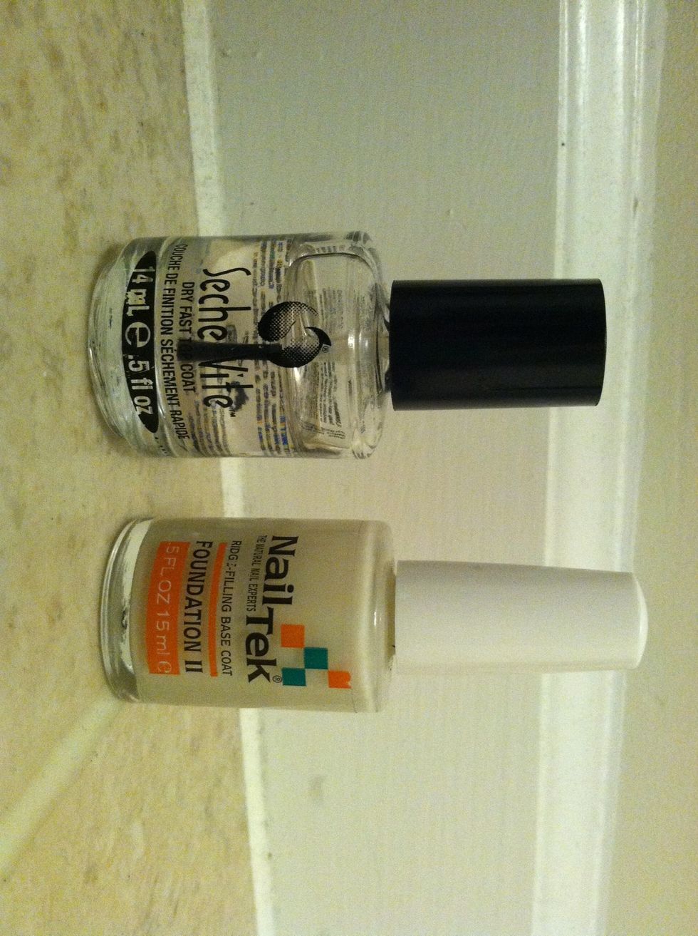 I use these base and top coat. The base helps to heal soft an peeling nails. The top coat dries fast.