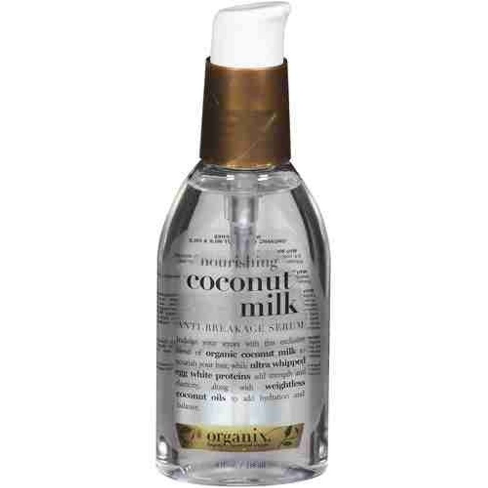 I use this right after i shower and my hair is damp, i just deposit it onto my ends because it is an oil. Organix coconut milk anti breakage serum. 5.74 at walmart.