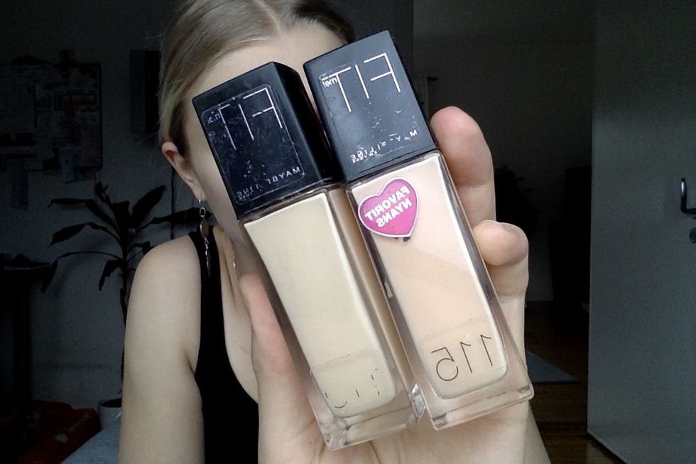 I use two different shades of foundation. Fit me foundation shade 110 and 115