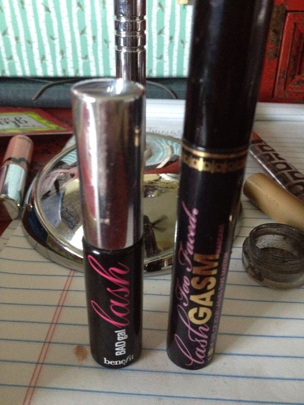 I use two mascaras to get lashes super long and thick. One has a fat brush and the othens more like a comb.