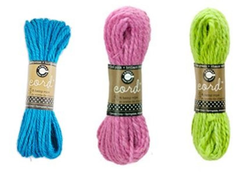 I used 3 colors of Hemp rope from Canvas Home Brands - Hot Pink, Turquoise, and Lime Green.