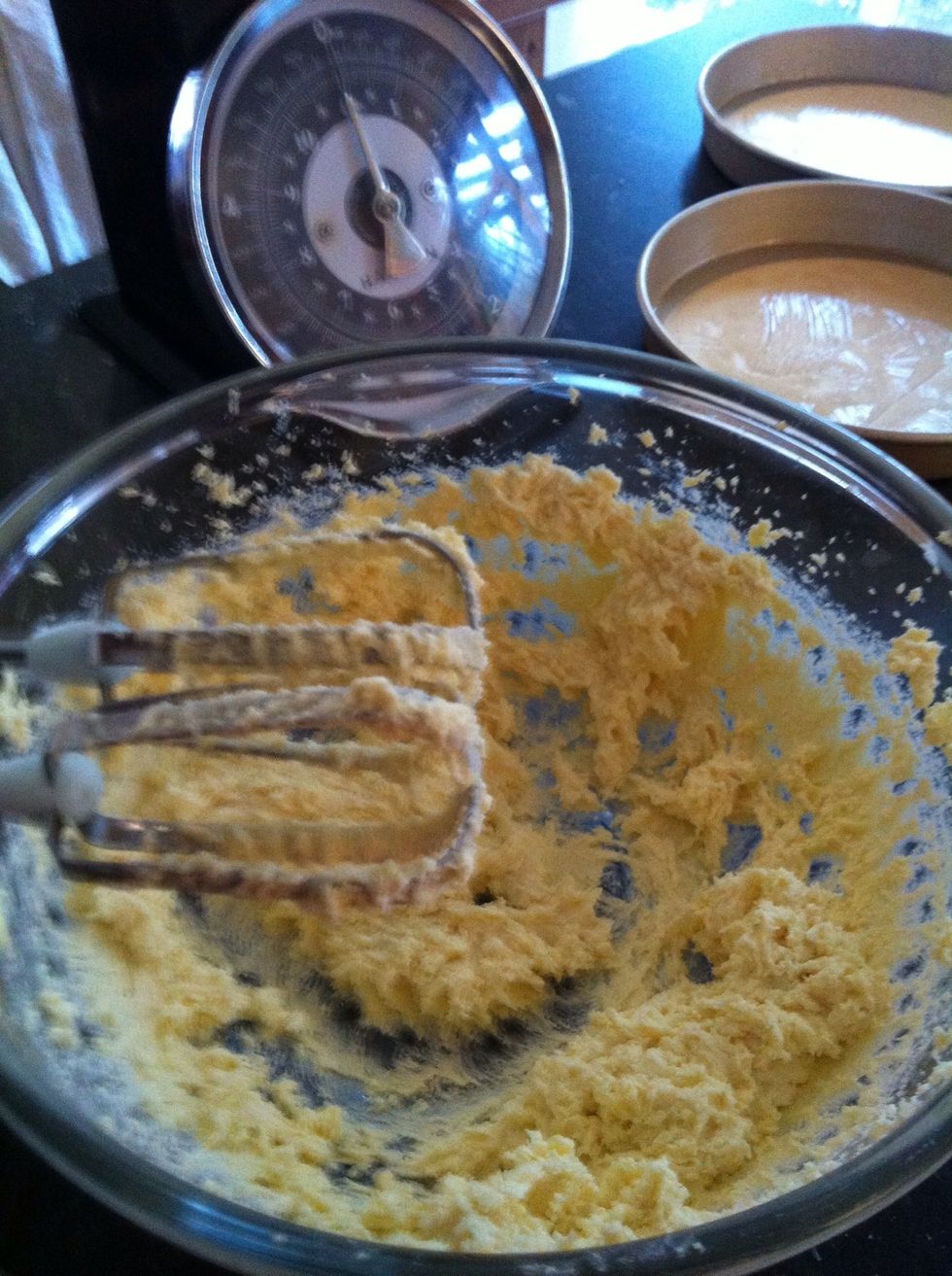 I used a hand whisk to cream them together until paler and creamy, scraping down the sides regularly