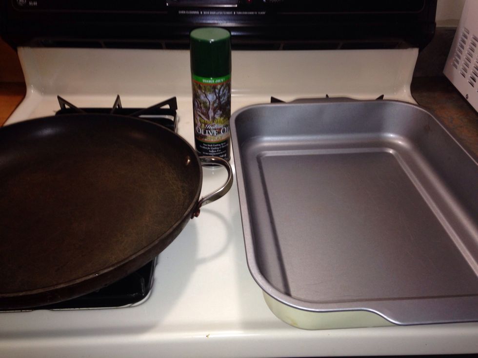 I used a large pan to sear the chicken. And the baking pan to layer the chicken,peppers, and pineapples