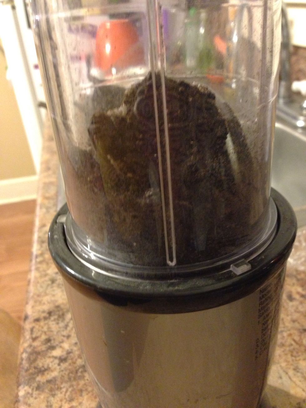 I used a magic bullet, but a regular food processor would work or put them in a ziploc and use a rolling pin.