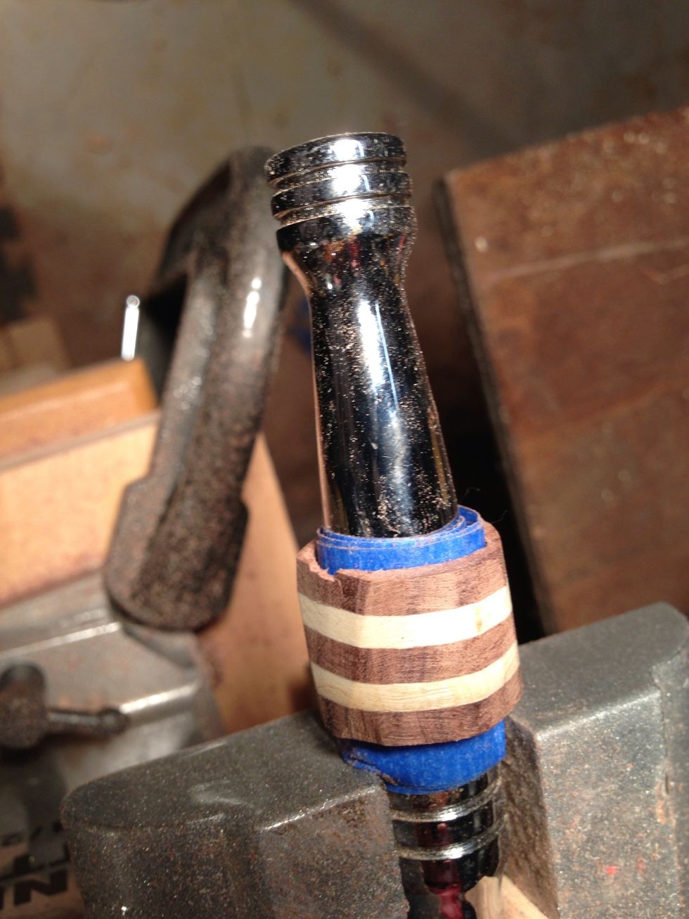 I used a ratchet with tape to sand without risking my finger. You may notice a small chip, we will sand down to that level to make it disappear.