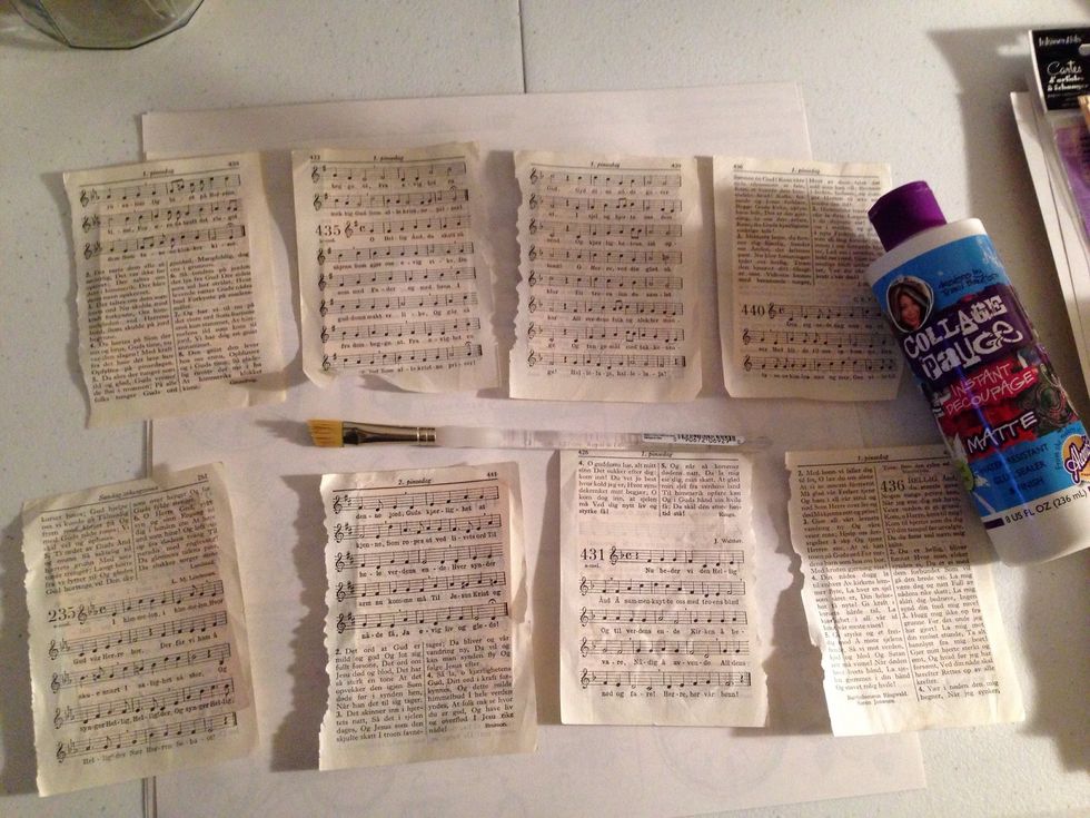 I used Aleene's Collage Pauge to glue the music paper to the 2 1/2 x 3 1/2 " Manila Cards.
