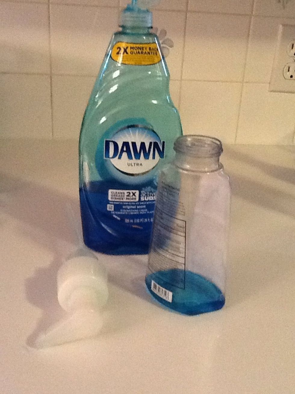 I used an empty foaming soap pump I already had and put a little dawn in the bottom. I would suggest 3 or 4 tablespoons of soap. You can adjust this if you want it more soapy or less.