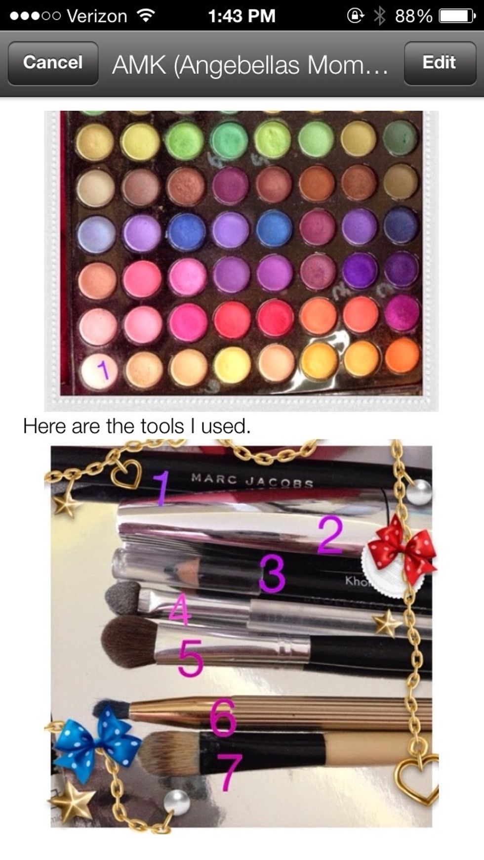 I used BH cosmetic palette for this look. But you can use any palette or single color shadows so long as you have white and blue matte shadows. Pictured above are the brushes I used for this look.