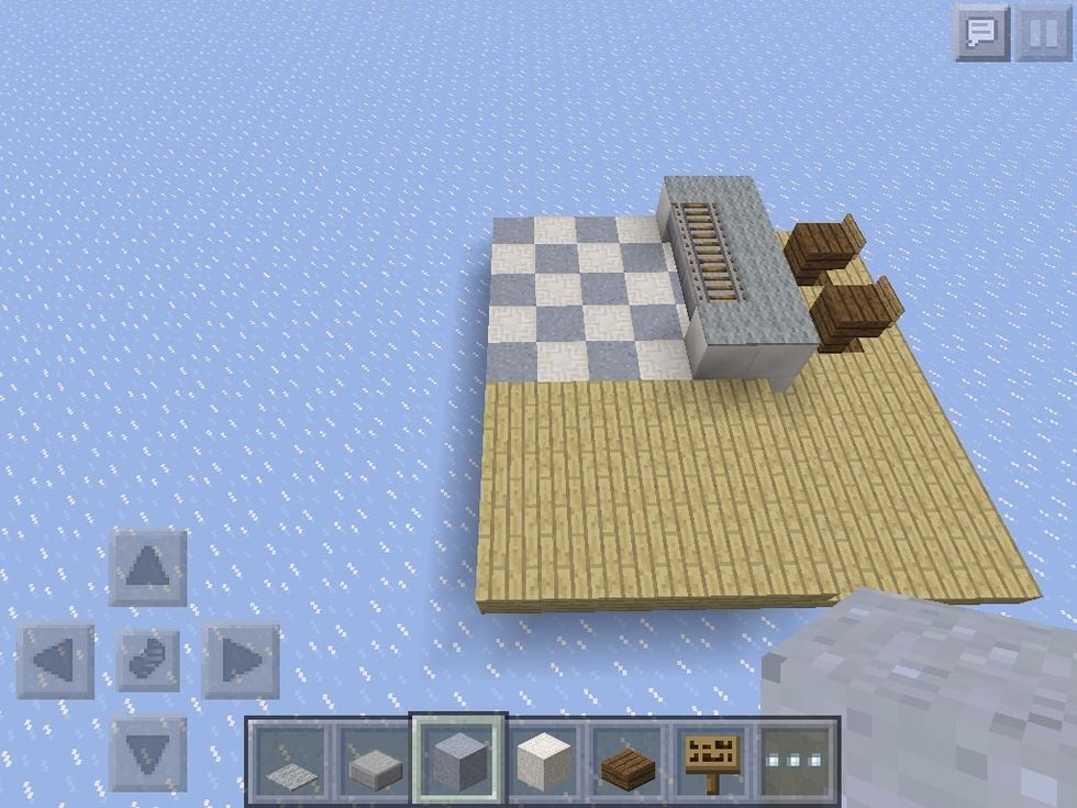 I used clay and chiseled quartz. It's a nice deviation from the usual black and white wool. Put a carpet color and rails in the pattern. I ended up changing to snow, however.