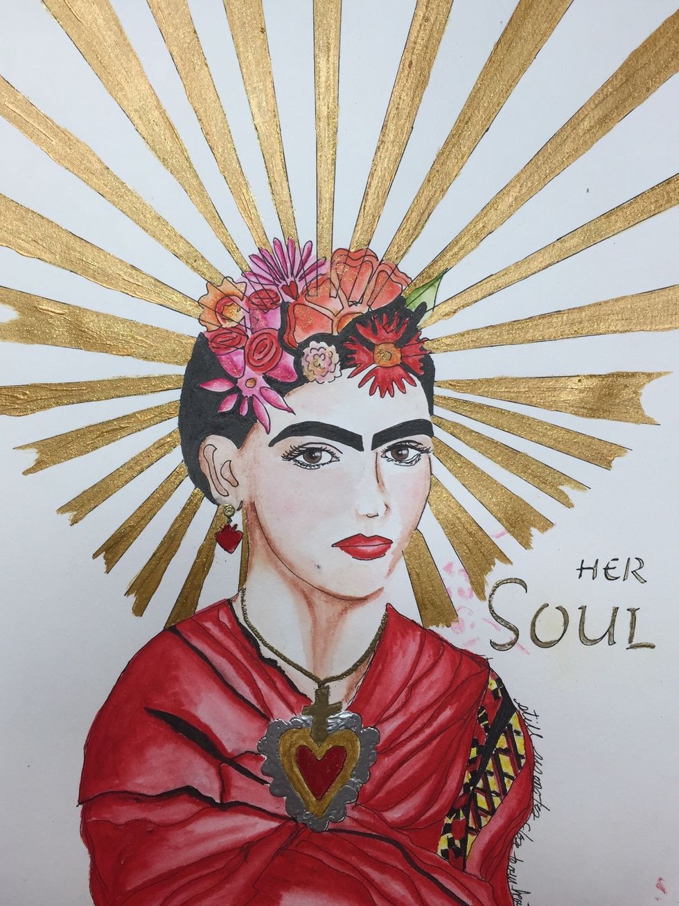 I used Dina Wakley gilt acrylic paint and a gold glitter over coat over the rays