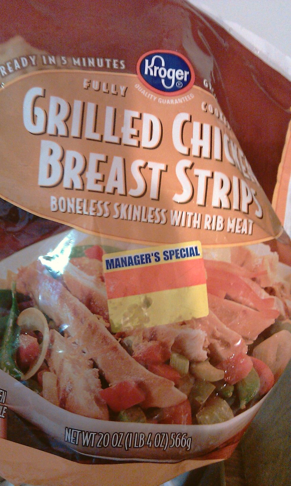 I used frozen fully cooked chicken breast strips.