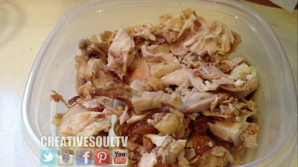 I used leftover baked chicken but you can use your favorite meat.