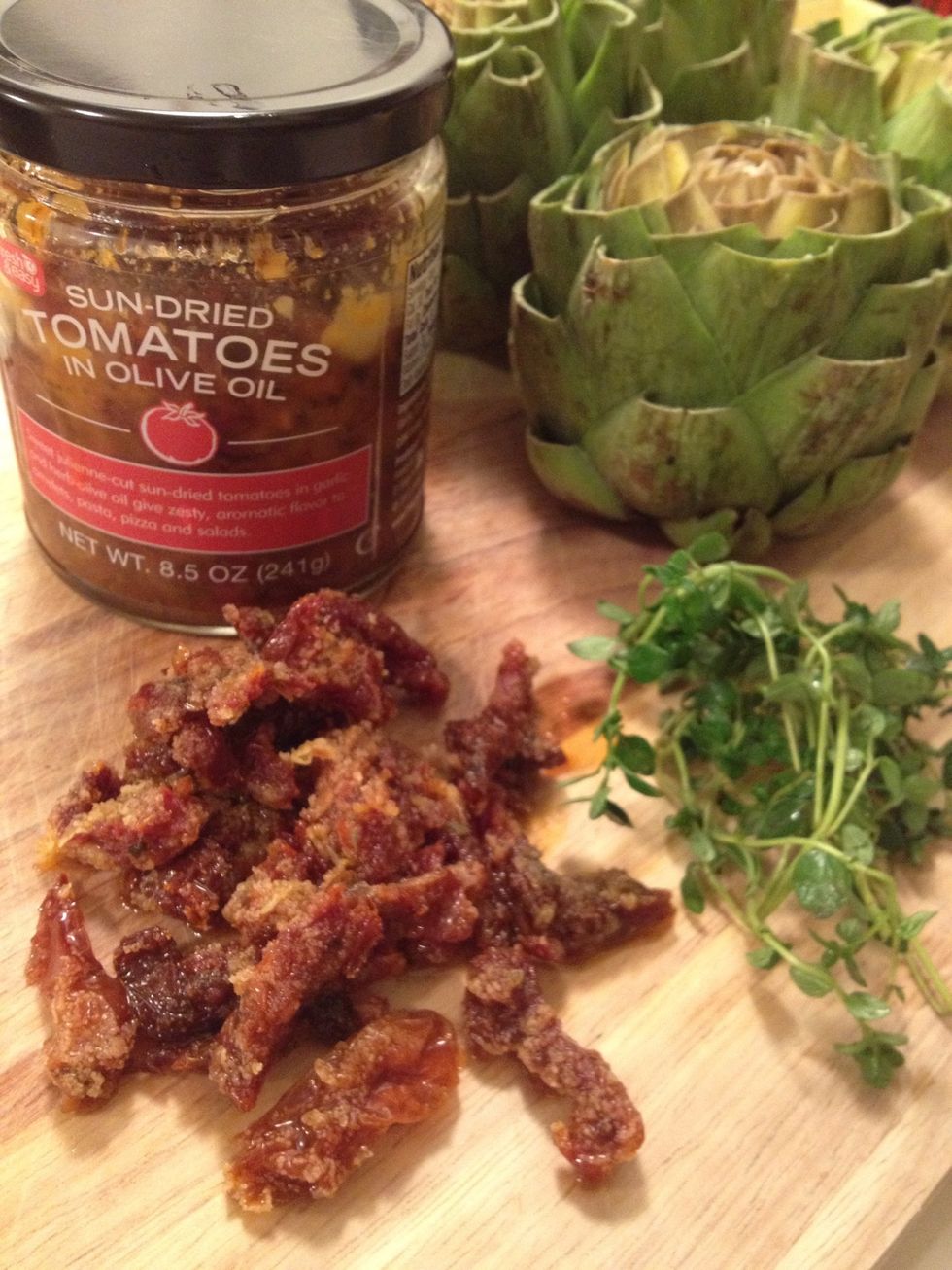 I used lemon thyme but you can use any herb you want... Also pull out some sundried tomatoes