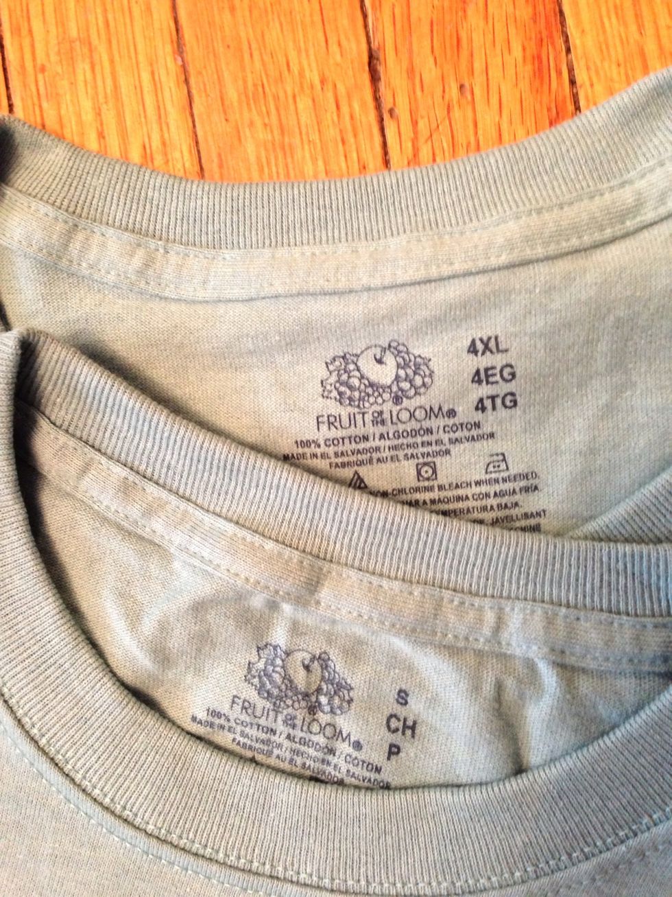I used new, matching T-shirts, but you get points for creativity! Mis-matched, or printed T's, most weights...it all works.