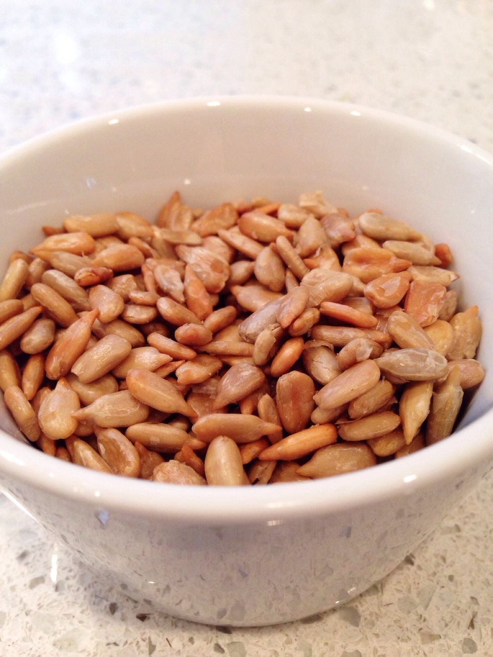 I used roasted, unsalted sunflower seeds, but small pumpkin seeds are also awesome. Adds a little crunch.