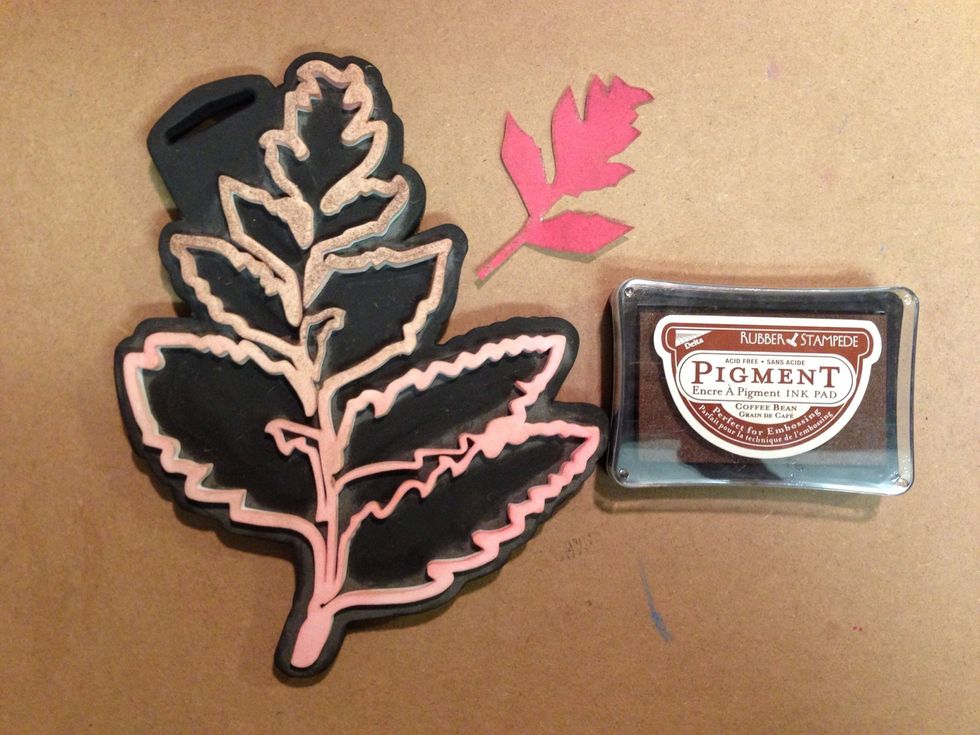 I used the top half of a large leaf stamp to make a pattern for my accent leaf. I then cut it out. If you have a leaf punch, that would work, too. Or just freehand cut a leaf.