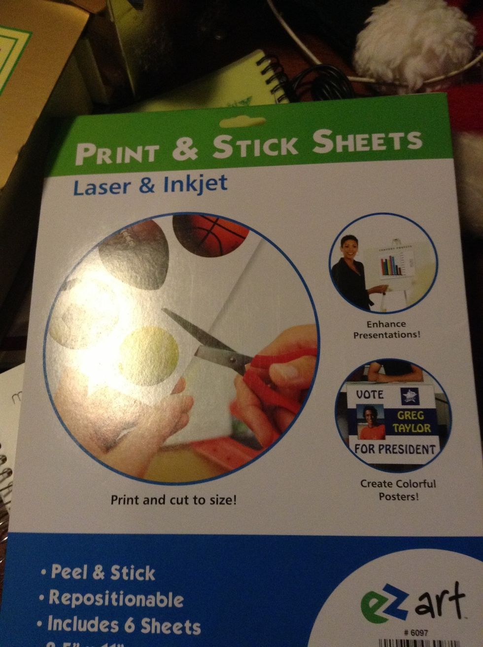 I used this "print & stick" paper. It's cheap and the surface will hold pretty much any type of ink like markers or printer ink.