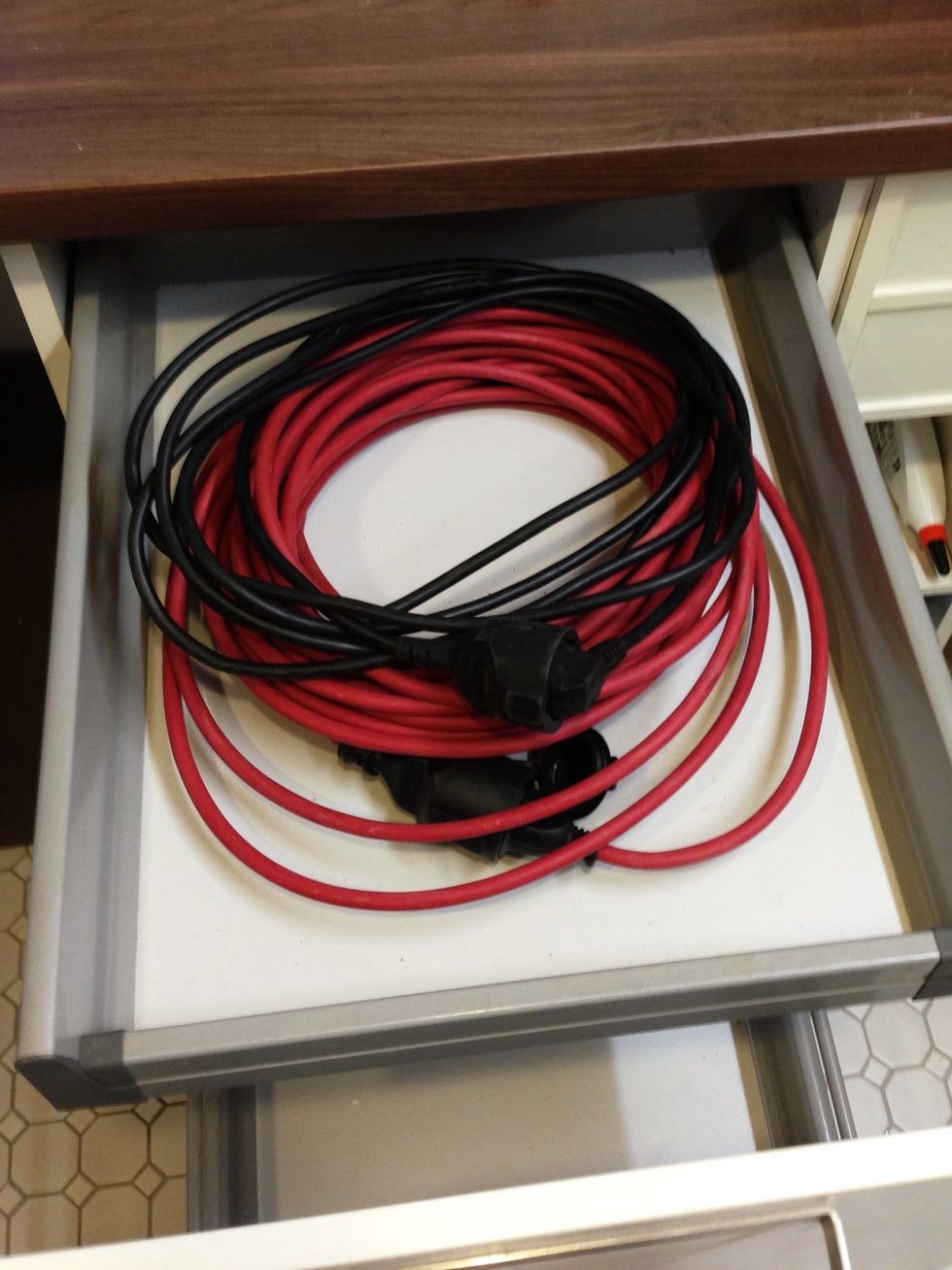 I used to store my extension cables in a drawer, which is not very efficient in terms of space-usage. Here is how to make it better: