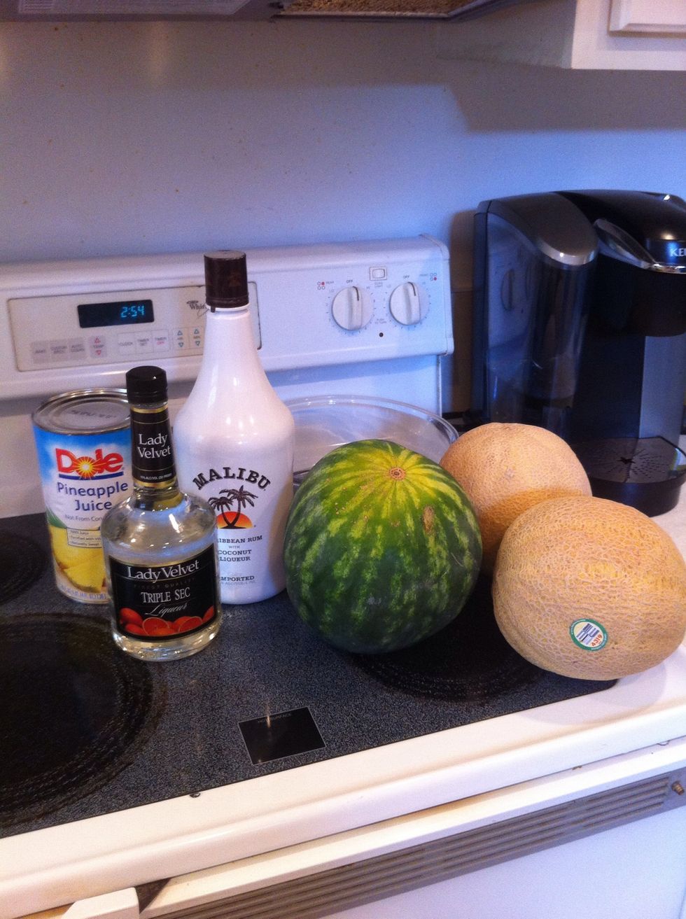 I used two cantaloupes because I don't like honey dew.