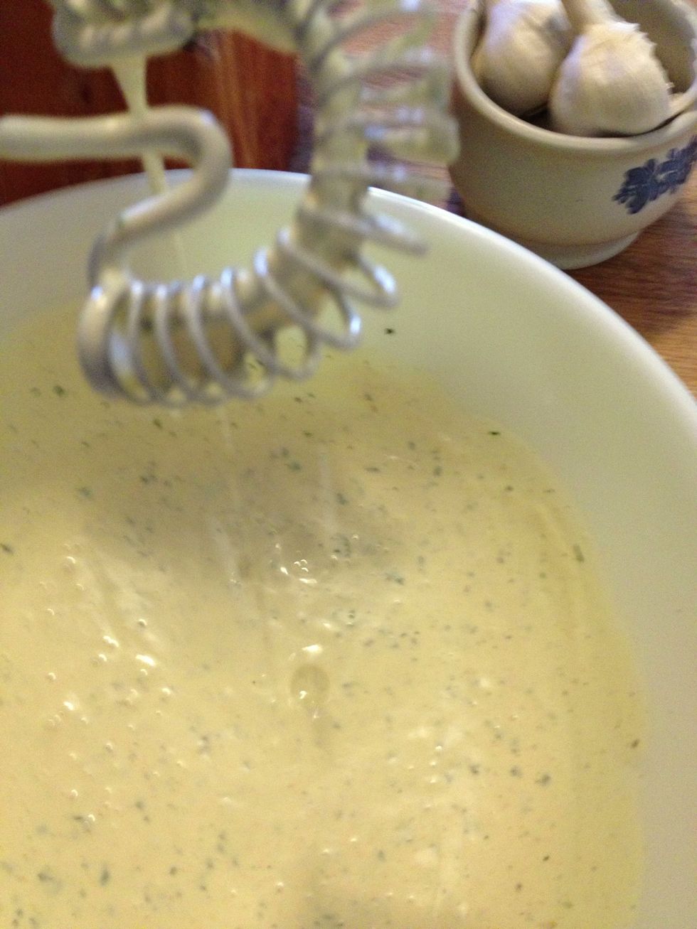 I usually add about 3 T of each of the previous ingredients (except the dried parsley, although when fresh it can be about 3 T). The important thing is to taste as you go. Whisk thoroughly.