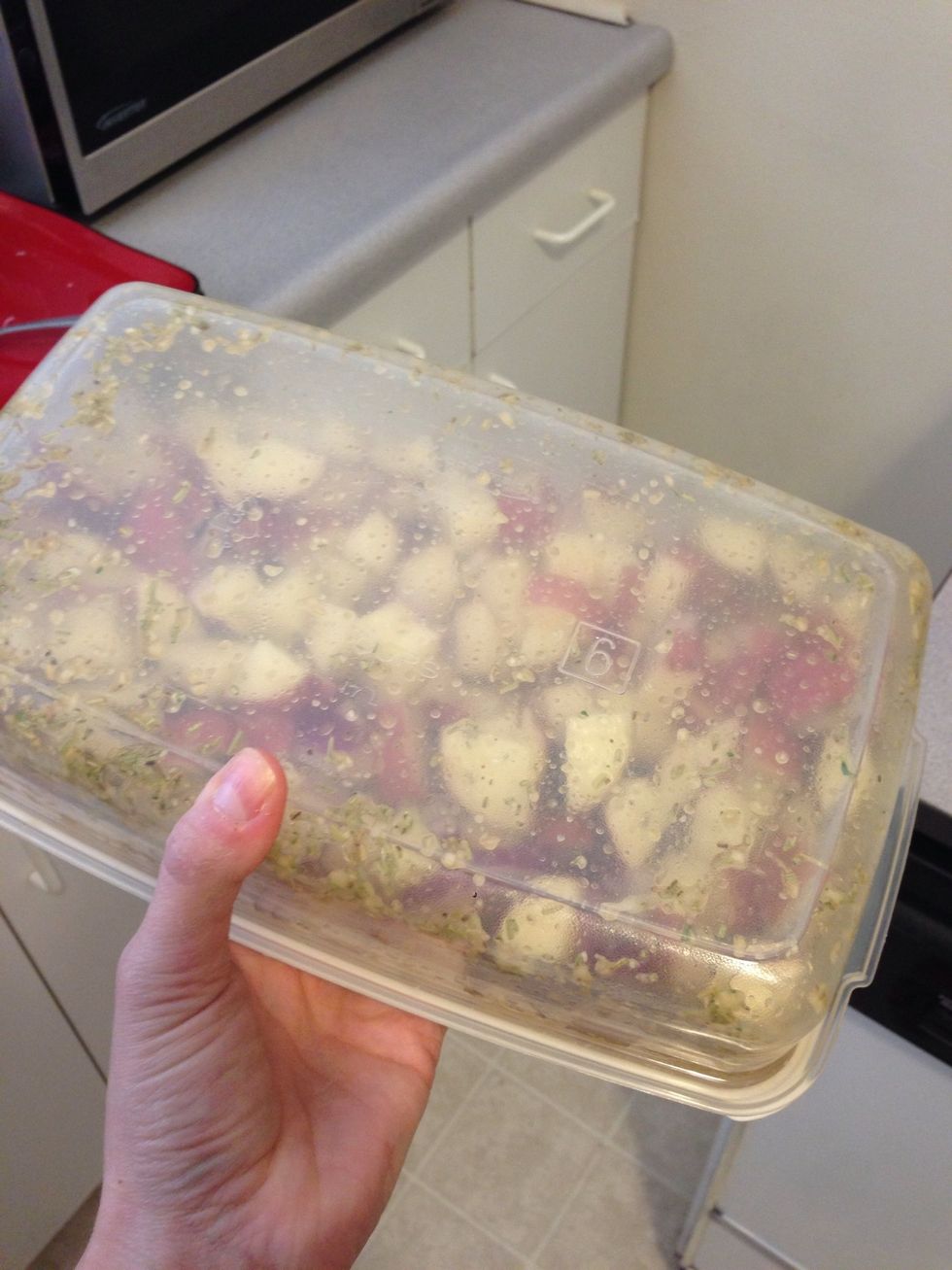 I usually flip the container upside down to make sure it mixes evenly. If you do this, make sure the lid is sturdy.