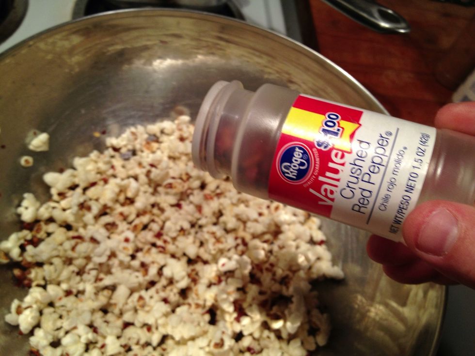 I usually have enough to make two kinds of popcorn from the one batch for some variety. In this case, my second choice was red pepper flakes, garlic powder, and oregano... Kind of a pizza like flavor!