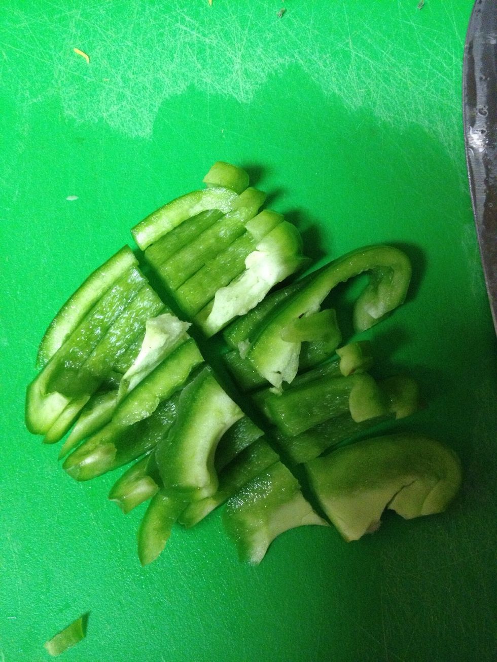 I usually slice lengthwise, and often then cut the slices in half (as pictured) or dice from there. That's it!