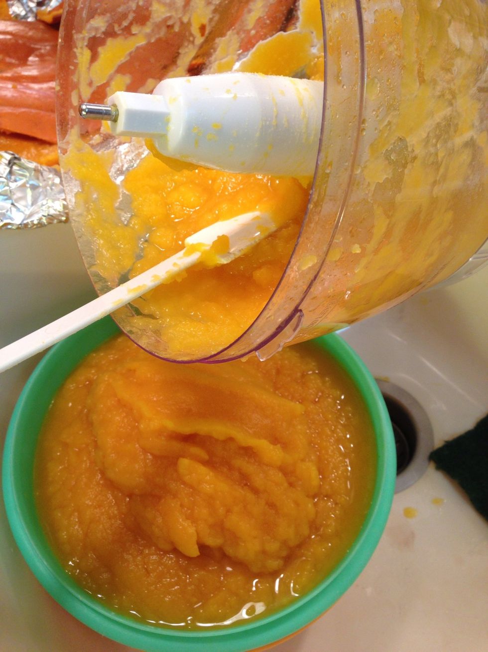 I've always made pie using our Halloween pumpkin. It's delicious and quite easy. See my guide... "Use your pumpkin to make pie." Here it is draining just after I pur\u00e9ed it.