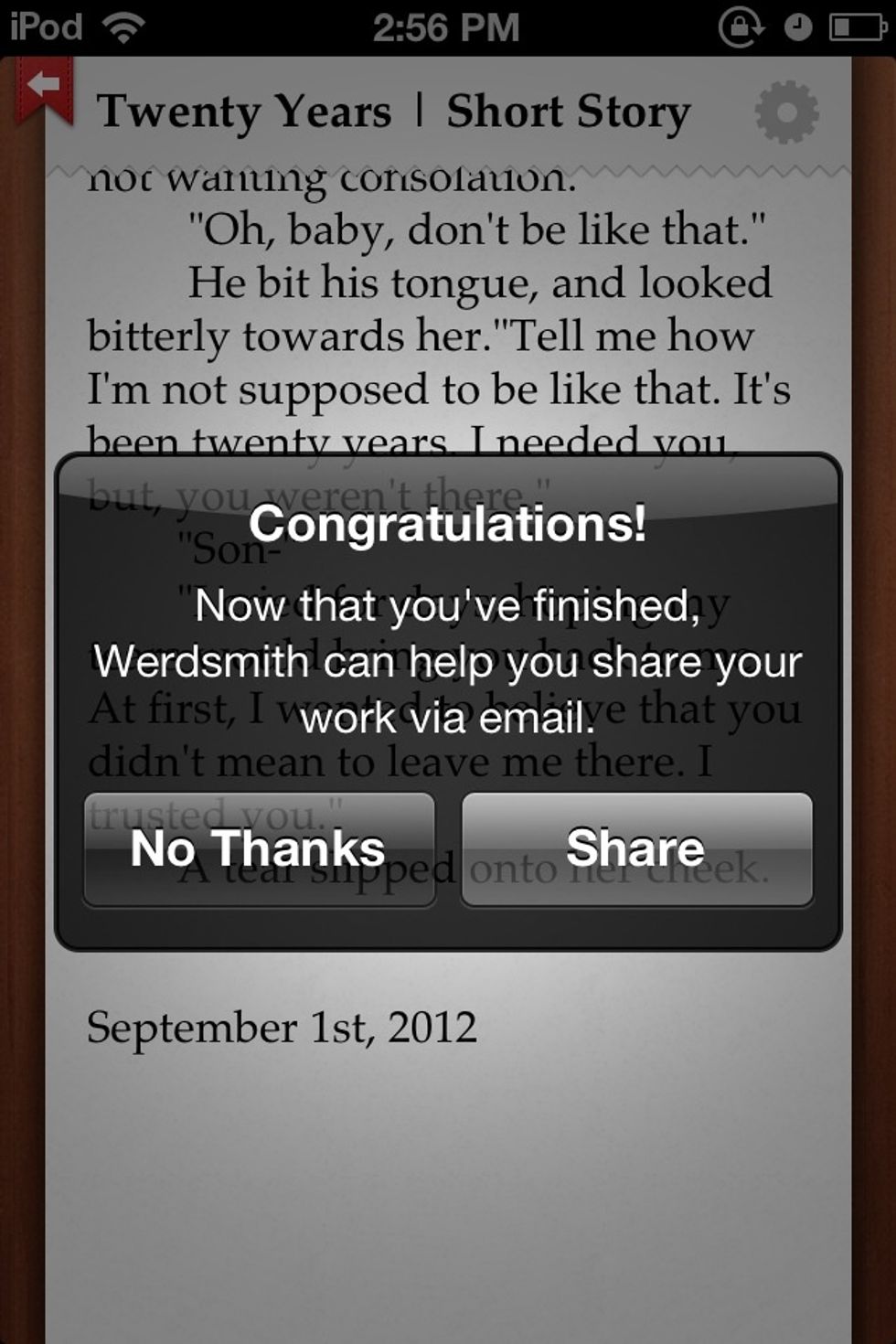 I've finished my story. You can share through email only, currently.