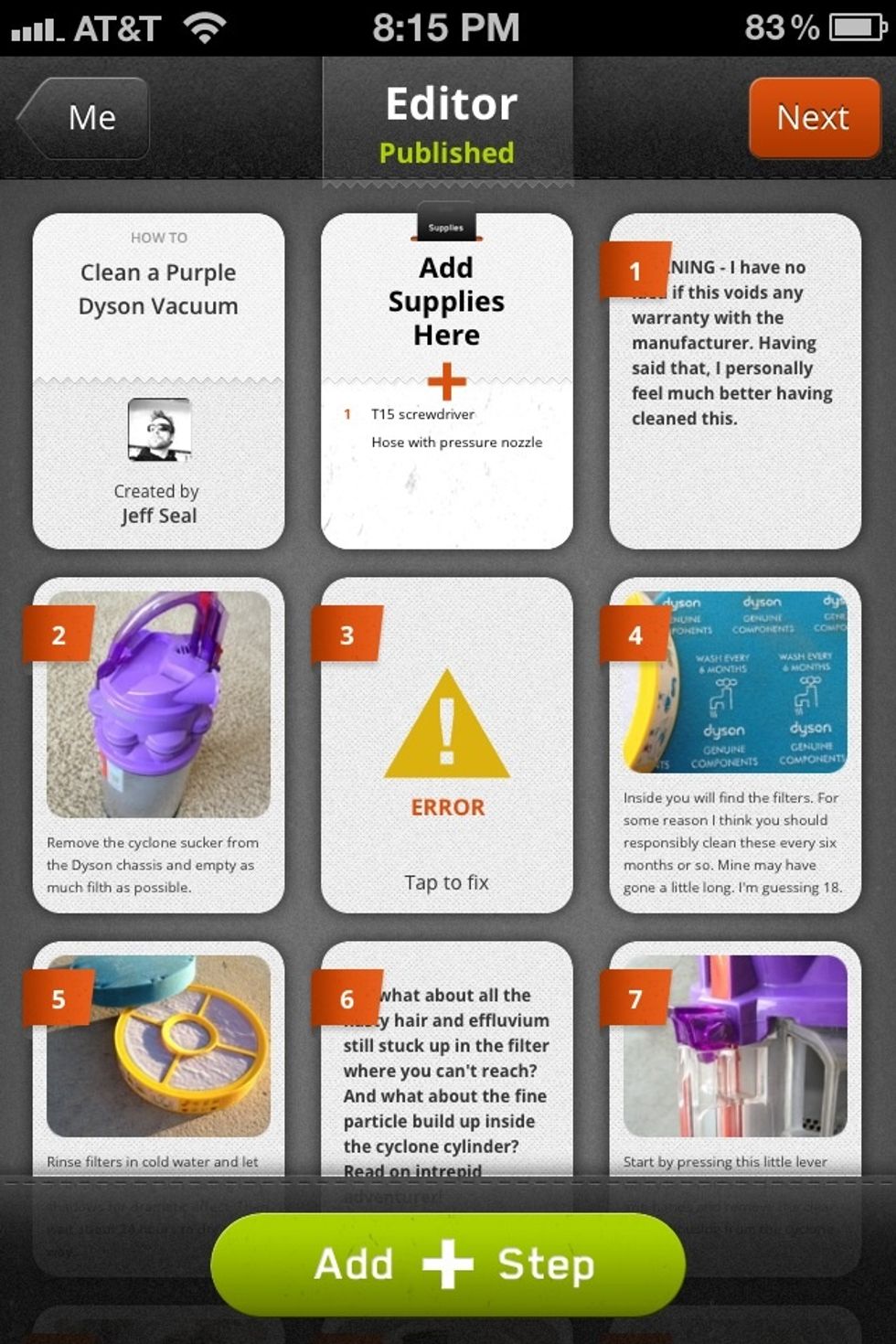 I've found that it often displays the error message as seen above which worried me some but my exhaustive labratory experiments have shown that you can just hit the NEXT button on the top right.