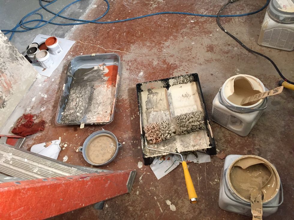 I've had a double "wooly" roller / pan for years I use for faux painting walls. Choose 2 colors close in value. This time I experimented with a third color in another pan & played around more.