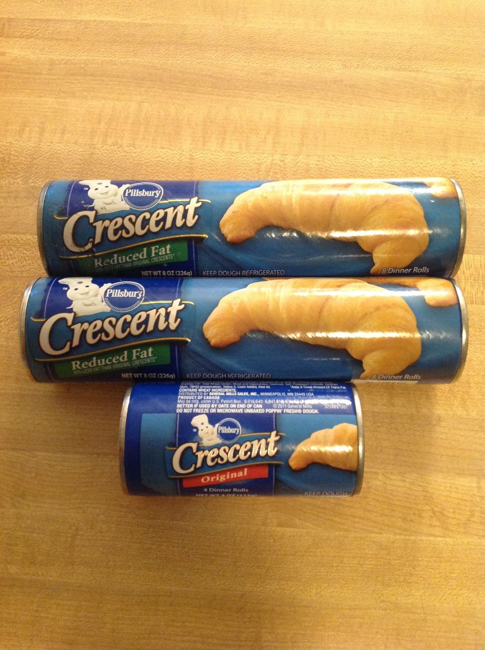 I've made this recipe before with just the 2 larger packages of crescent rolls, but I had some weenies left over so I bought a tiny tube to finish out the pack.