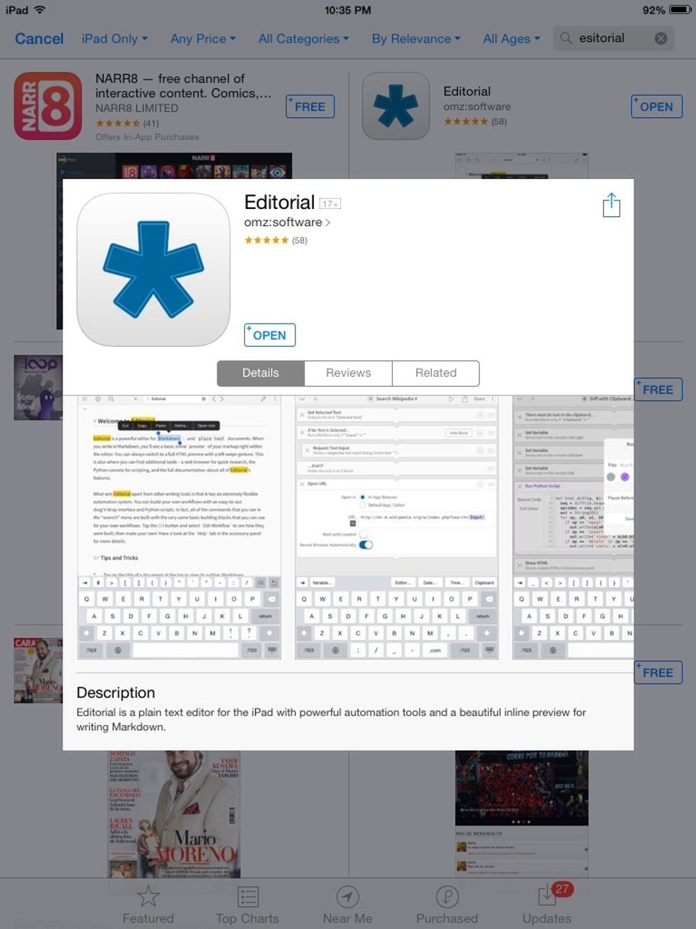 I've mentioned a Editorial often. It's a must for all writing needs. Editorial is a markdown editor, which used a workflow system to automate your writing needs. Also by Ole Zorn. ($6.99)