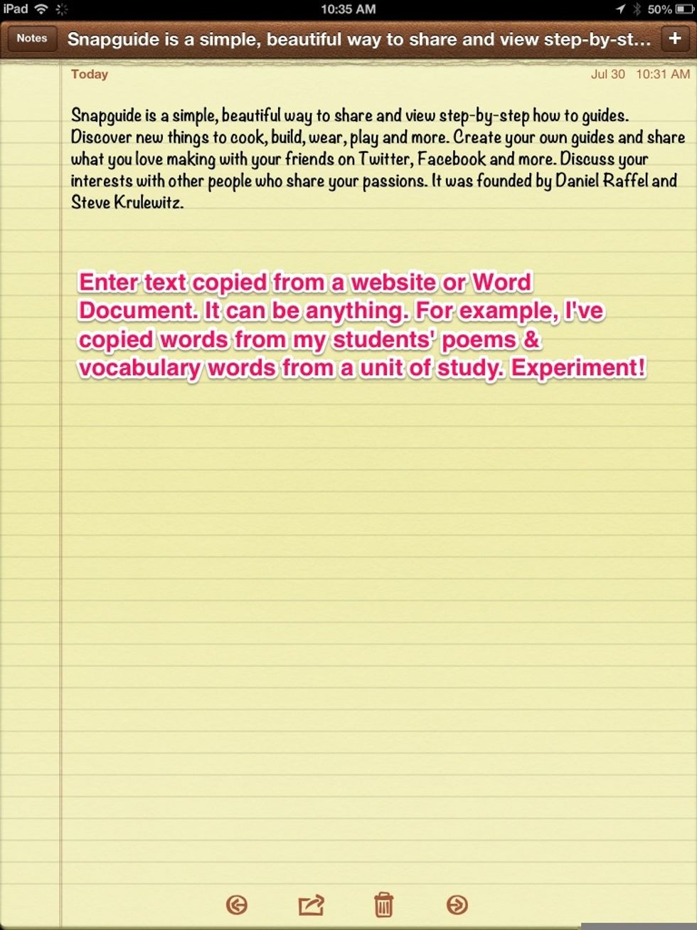 I've pasted the passage from the previous step into a new note.