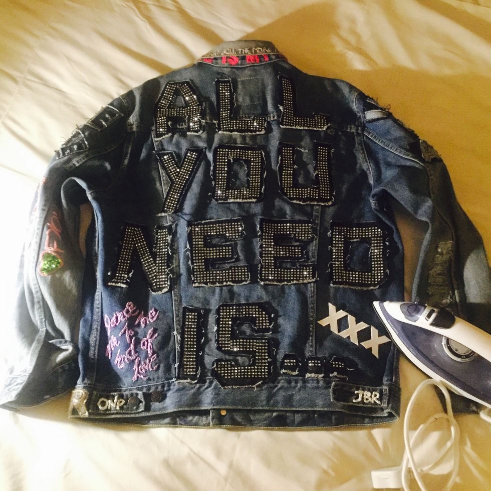 I've taken my moms denim jacket that she has already customized and made it my own using two methods of customization.