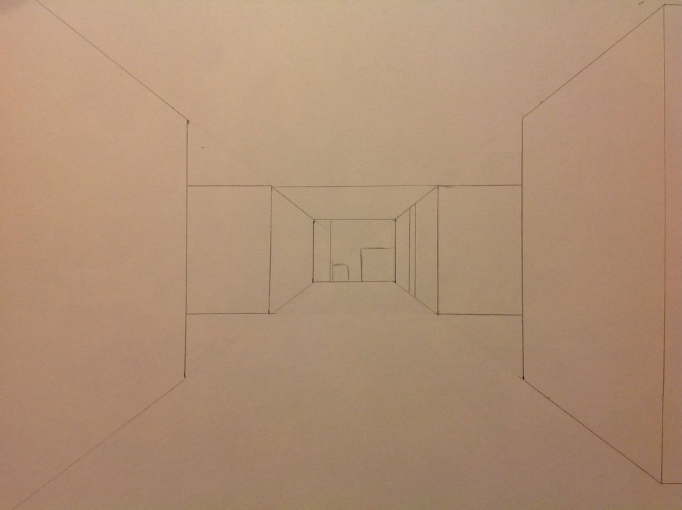 I want to recreate the space on the farthest wall to the right, so I drew two parallel vertical lines.
