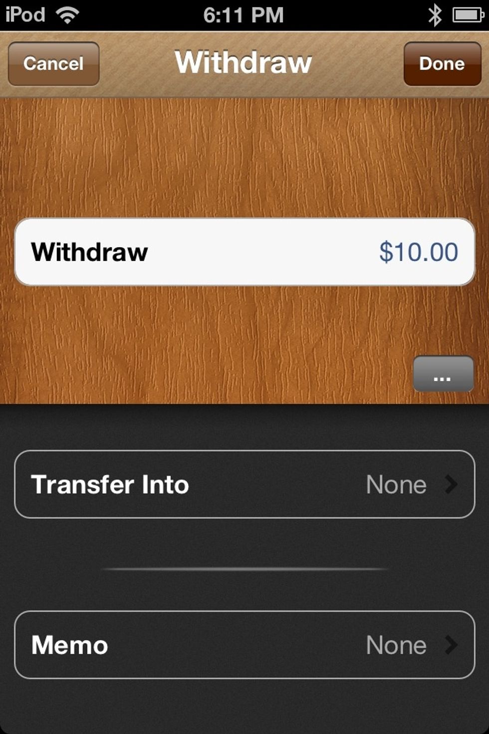 I want to take out $10. To add a memo, tap MEMO at the bottom.