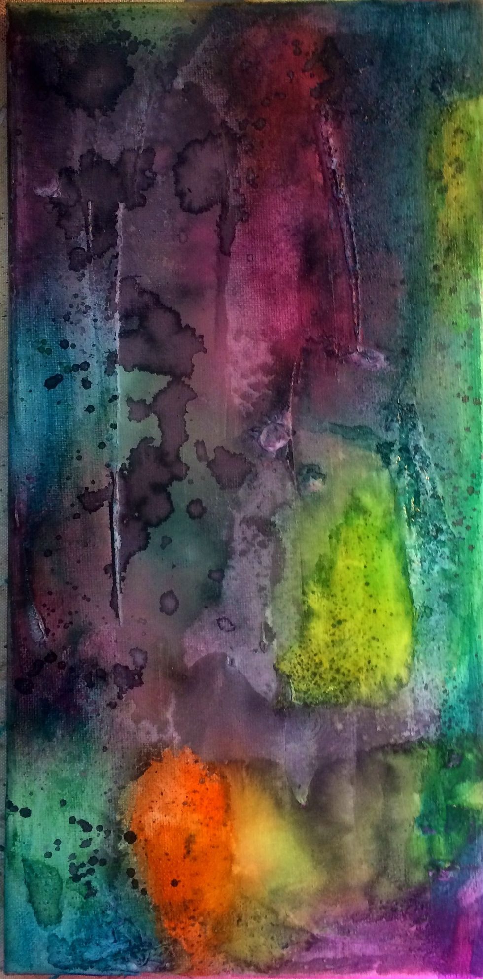 I wanted larger black spots so I misted close to the canvas with raider and let it puddle and dry. It creates a watered down look.