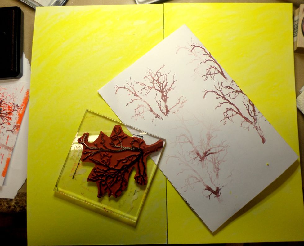 I wanted to make this tree stamp from SinCity Stamps look like a bigger tree so I did some "Second Generation" stamping. This is when you stamp your image on scrap paper first, then your journal.