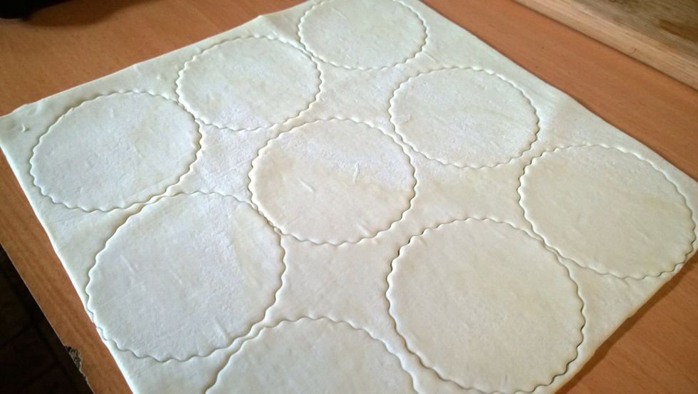 I was just experimenting with the cookie cutter and made little supporting plates for mine. It's entirely up to you. Just make sure your pastry goes right to the top of the muffin tray.