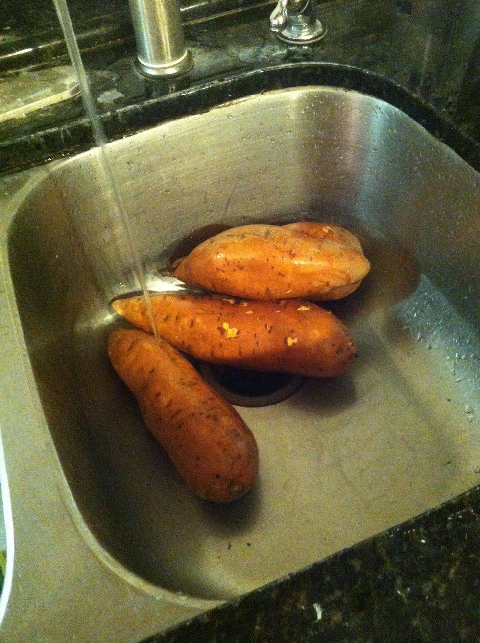 I washed my sweet potatoes, but you dont have to.