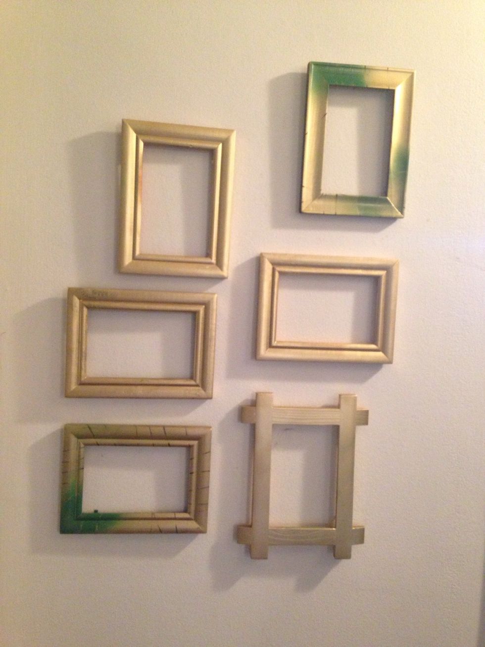 I will add pictures to these- but here they are hung up- looks better than when they were all different wood. I used the green as a highlight throughout the house so it's a tie-in color