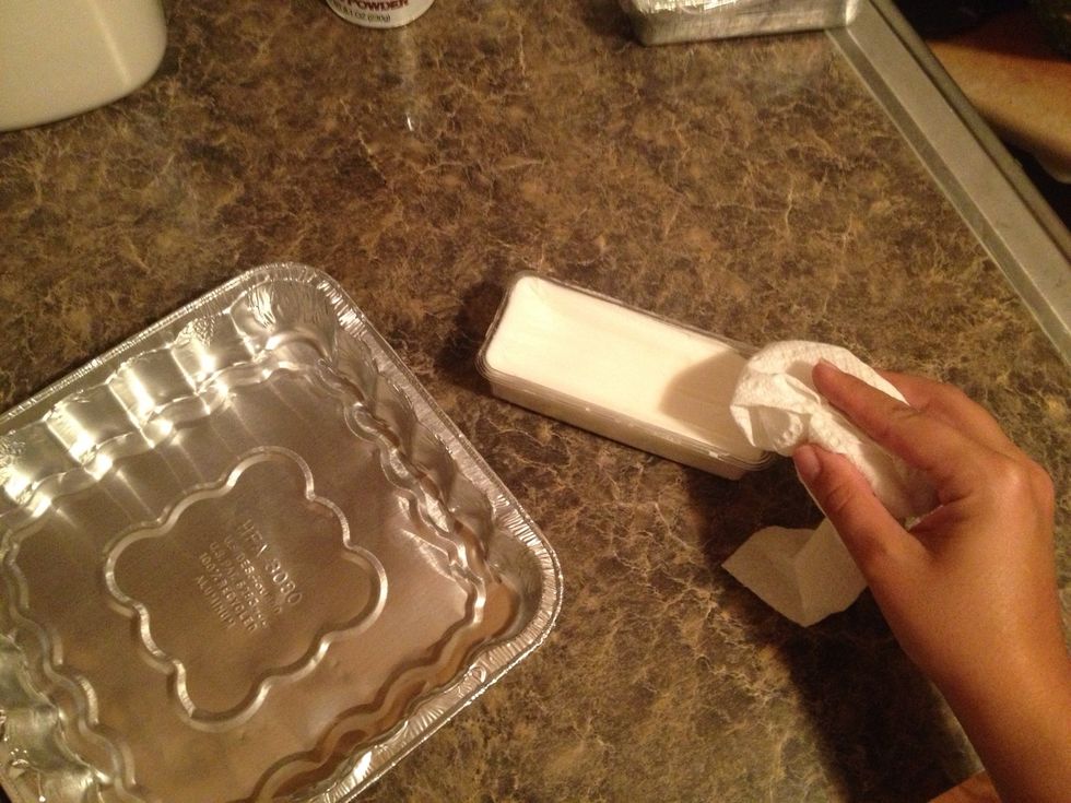I will be splitting my batch in half and making two smaller size cakes. Lather your paper towel with shortening or butter...