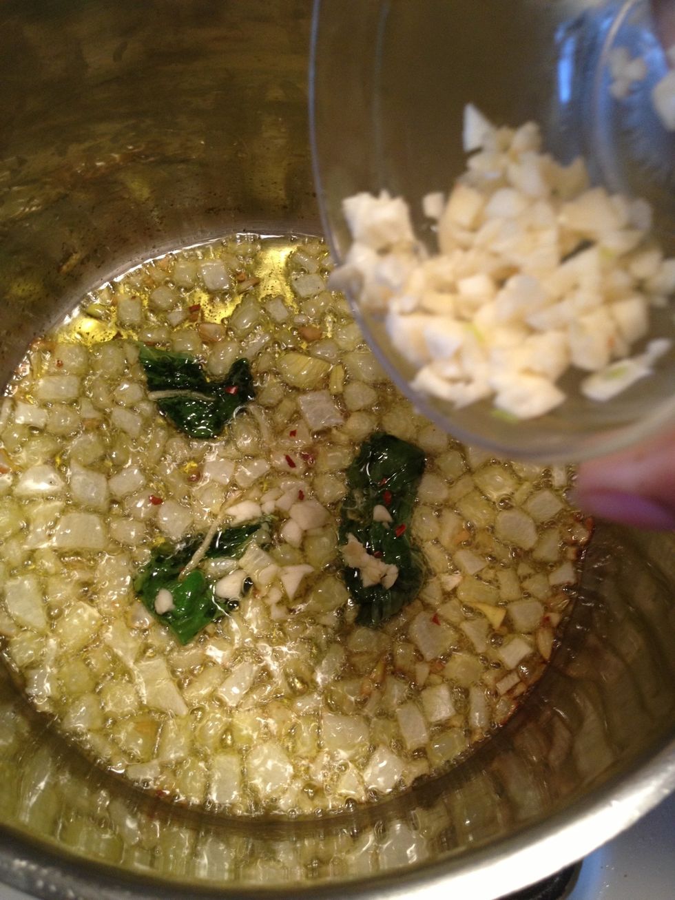 I will now add the garlic. I will work quickly in this step. Garlic tends to brown quickly if not watched. If it does burn it will make the sauce taste horrible.\ud83d\ude12