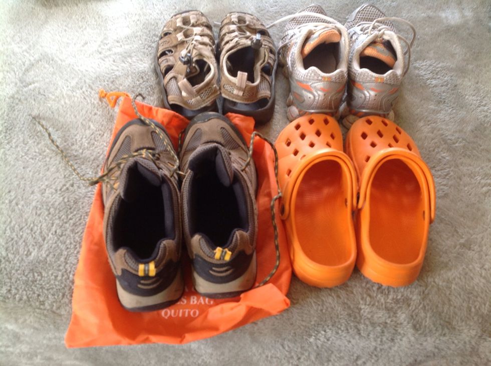 I will wear my heaviest shoes and I will pack at least one change of shoes. If you are staying behind please pack a pair of crocs.