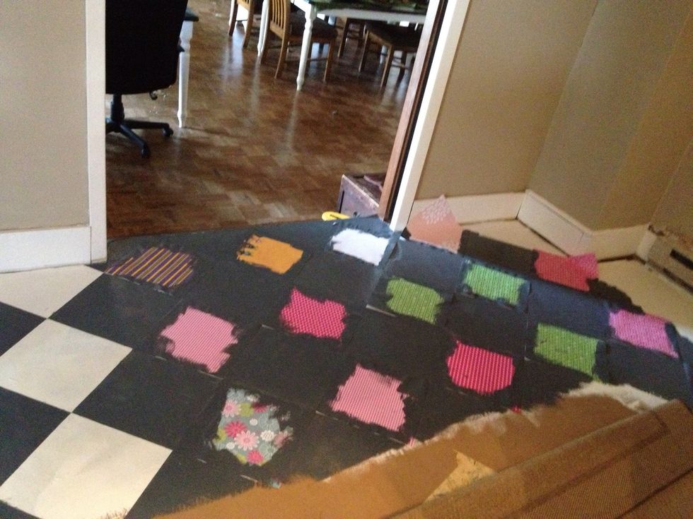 I worked in sections, over a few days. Cordoning off areas to dry and allowing access through this main hub of the house.