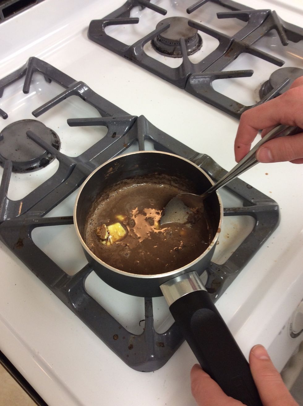Icing- In small sauce pan melt butter, add milk, and cocoa. Bring to boil. Remove from heat.