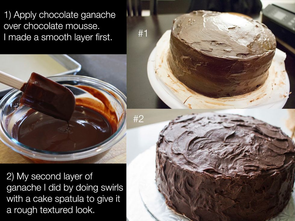 ICING THE CAKE: There are so many ways to ice a cake with ganache. You can pour it over the cake in a "drip" kind of fashion. Or spread it like icing. I gave it "rough swirls" to give cake texture.